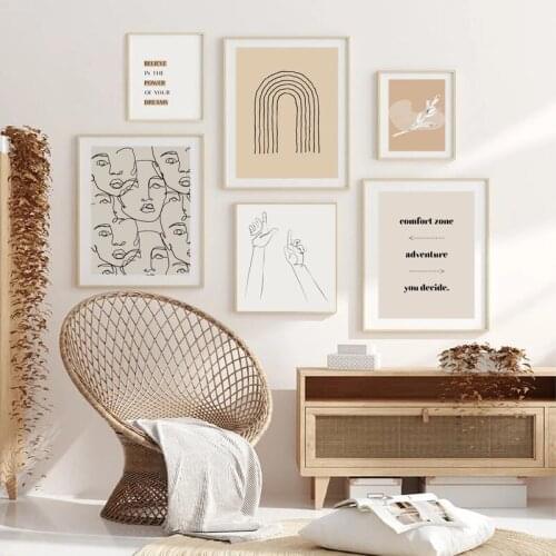 Scandinavian Gallery Wall Art Canvas Painting Neutral Fine Art Print Abstract Line Drawing Poster Pictures Living Room Decor