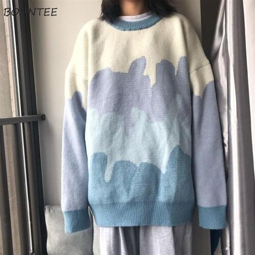 Sweaters Women Thicker Autumn 2020 New BF Elegant Knitted Warm Female Pullovers Fashion Panelled Pullovers Harajuku Long Sleeve