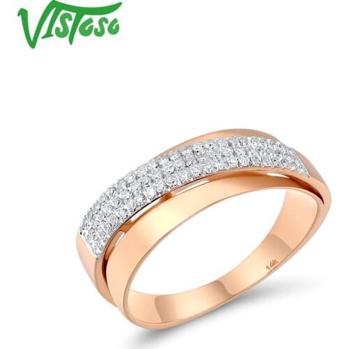 VISTOSO Genuine 14K 585 Rose Gold Sparkling Diamond Rings For Women Wedding Band Engagement Everlasting Unique Gift Fine Jewelry