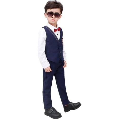 Flowers Boys Vest+Pants 2Pcs Wedding Set School Children Piano Performance Costume Girls Birthday Formal Dress