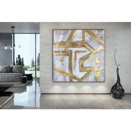 Gold Leaf Fine Art Gold and White Acrylic Canvas Painting Gold Paints Large Office Decor Texture Painting Rich Texture Artwork