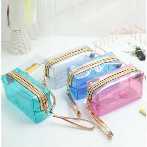Fashion Laser Cosmetic Bags Transparent Cosmetic Pouch Ladies Jelly PVC Bag Portable Make Up Pouch Organizer Women Makeup Case