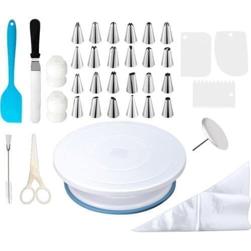 45pcs Cake Decorating Kit Supplies with Cake Turntable Piping Tips Pastry Bags Spatula Icing Cream Decoration