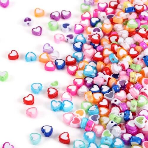 50 Pcs Acrylic Colorful Love Heart Loose Spacer Beads For DIY Pendant Necklace Bracelet Jewelry Making Fingdings Accessories