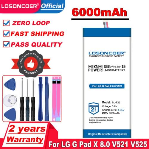 LOSONCOER 6000mAh BL T20 BL-T20 Battery For LG G Pad X 8.0 V521 V525 Table PC Battery Free tools