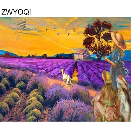 DIY Diamond painting Full Round Diamond mosaic Lavender kite Full Square Diamond embroidery Cross stitch Lavender Scarecrow Kite