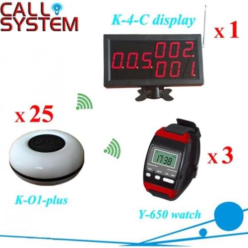 Wireless Paging System Casino Watch Caller Restaurant Equipment (1 display 3 wrist watch 25 call button)
