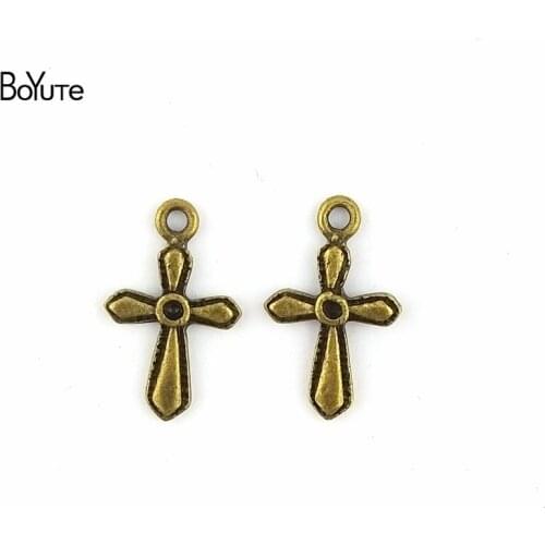 BoYuTe (100 Pieces/Lot) 15*12MM Antique Bronze Plated Zinc Alloy Cross Pendants Diy Jewelry Findings Accessories Wholesale