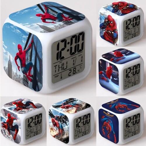 Disney Marvel Spider-Man Alarm Clock Hero Returns Spider-Man Homecoming Colorful LED Luminous Creative Alarm Clock Birthday Gift
