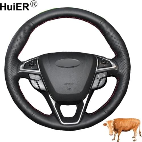 Hand Sewing Car Steering Wheel Cover Volant Top Cow Leather For Ford Mondeo Fusion 2013-2018 2019 EDGE 2015-2019 Galaxy 2016