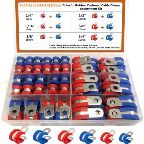 Colored Cable Clamps Assortment Kit,304 Stainless Steel Rubber Cushion Pipe Clamps in 6 Sizes 1/4" 5/16" 3/8" 1/2" 5/8" 3/4"