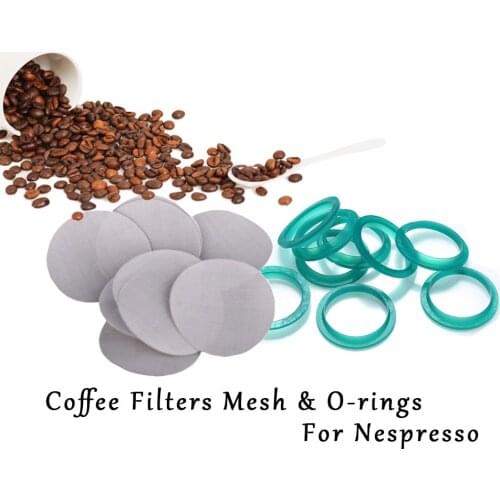 16PCS Filter Mesh 15pc Silicone O-ring Replacement Ring Compatible With Nespresso Stainless Steel Refillable Capsules For Coffee
