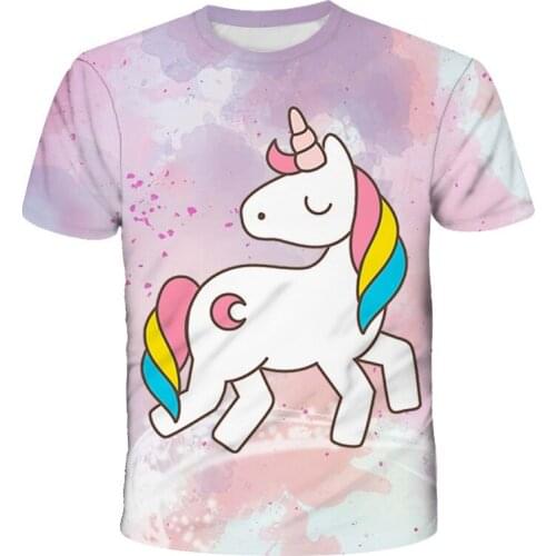Fashion 2 to 14 yrs Girls 3D Unicorn Printed T-shirt Summer Tee Cute Tops Childrens Cartoon Clothes Casual Short Sleeve T Shirts