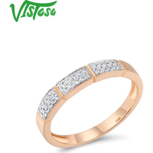 VISTOSO Genuine 14K 585 Rose Gold Rings For Women Sparkling Diamond Promise Engagement Anniversary Wedding Gift Fine Jewelry