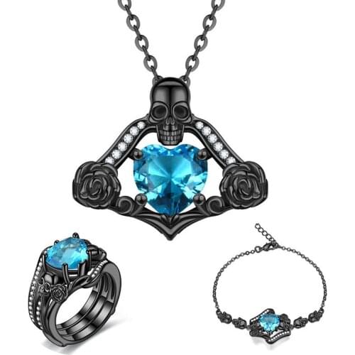 Skull Jewelry Set Crystal Necklace Bracelet ring women Sets Skeleton Wedding Statement Retro Jewellery Accessories Dropshipping