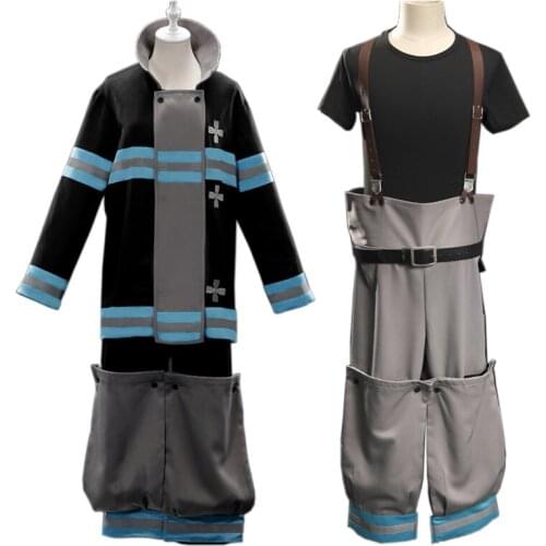 Anime Fire Force Cosplay Shinra Kusakabe Costume Firefighter Uniform Outfit Coat Pants Set Heat Resistant Synthetic Wig
