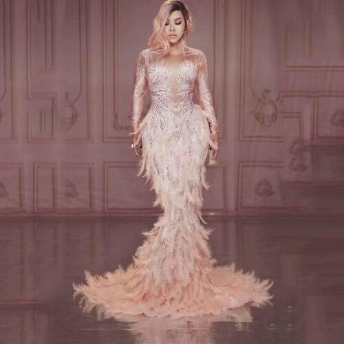 Beautiful Nightclub Dress Feather Dress Big Tail Singer Stage Costume Evening Party Model Host Clothing Festival Outfit DJ545