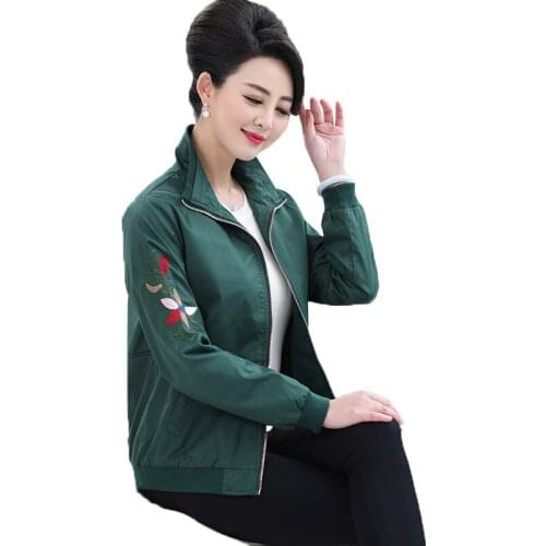 Fashion Womens Coat & Jacket New 2020 Large Size 5XL Embroidered Spring Autumn Outerwear Mom Casual Zipper Short Jackets