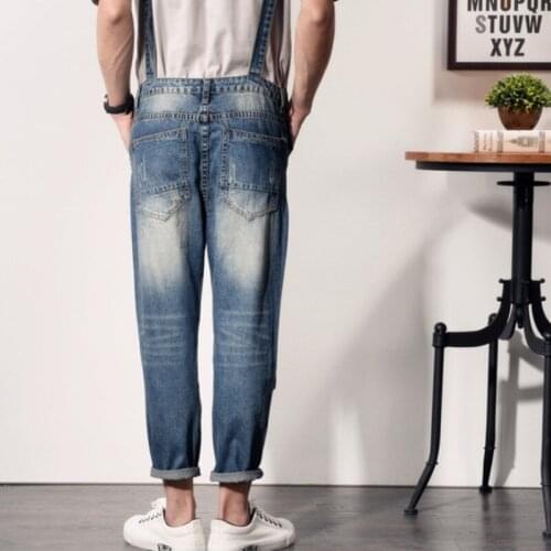 Harajuku Summer Men Hole Ripped Jeans Jumpsuits Plus Size Male Trousers Slim Denim Overalls Retro Casual Cowboys Suspender Pants