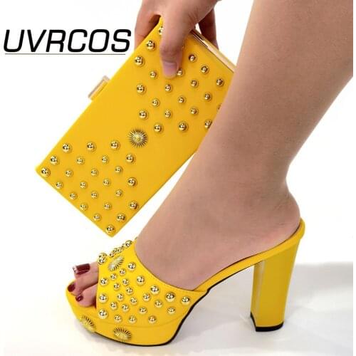 Hot Selling African Shoes And Bag Set Italian Design Matching Shoes And Bag Set Nigerian For Wedding Party in Yellow color