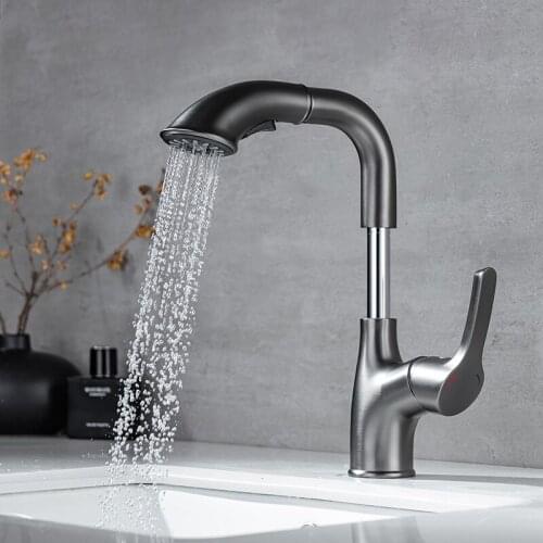 Copper Gun Grey Bathroom Basin Faucets Pull Out Brass Sink Mixer Taps Hot & Cold Single Handle Deck Mounted Black/Chrome New