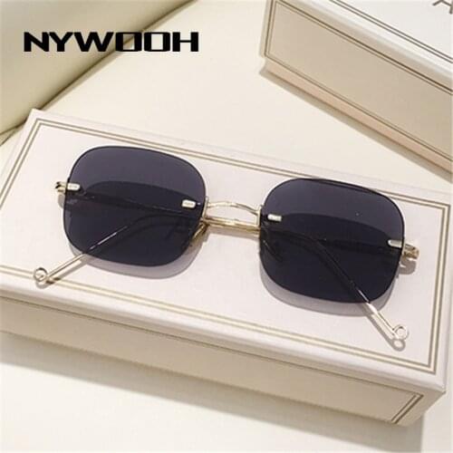 NYWOOH Luxury Gradient Square Sunglasses Women Men Small Rimless Lady Sun Glasses Pink Frameless Eyewear UV400