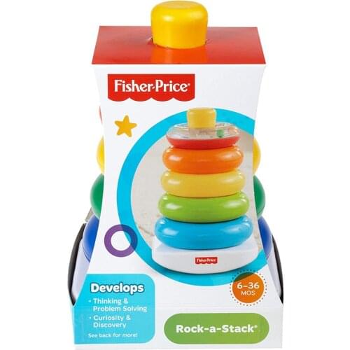 Original Fisher Price Brand Brilliant Basics Rock-a-Stack Learning And Education Kid Toys Baby Building N8248 Colorful PlaySet