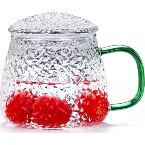 Kapmore 1pc Transparent Drinking Glass Novelty Crystal Tea Cup Water Glass With Lid & Handle Drinking Utensils Drinkware