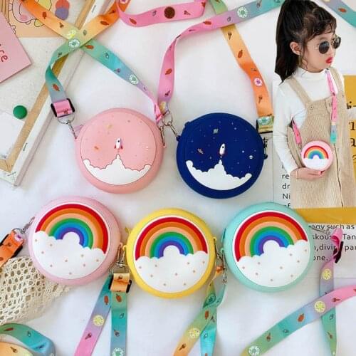 Silicone Rainbow Round Crossbody Coin Bag Kid Toddler Girl Children Shoulder Handbag Adjustable Strap Holiday Travel Pocket Pack
