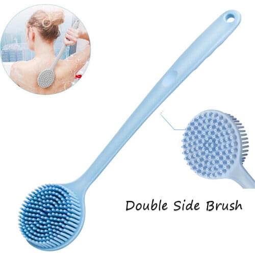 Silicone Double Side Bath Body Brush Long Handle Back es Rub Massage Shower Cleaning Remove Exfoliating Bathroom Wash