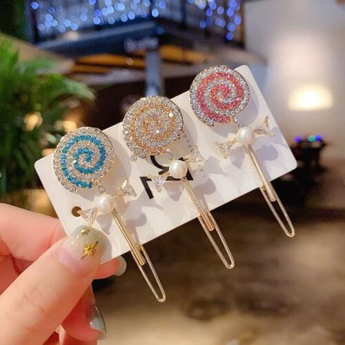 Cute Shining Crystal Lollipop Barrettes Sweet Hair Ornament Hairpins Hair Clips Women Fashion Hair Accessories Заколка Для Волос