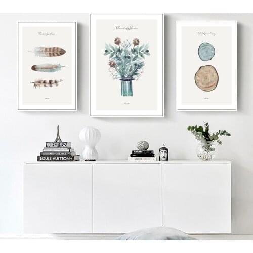 Nordic Feathers Vases Wooden Growth Rings Poster and Prints Canvas Art Painting Wall Pictures for Living Room Home Decor