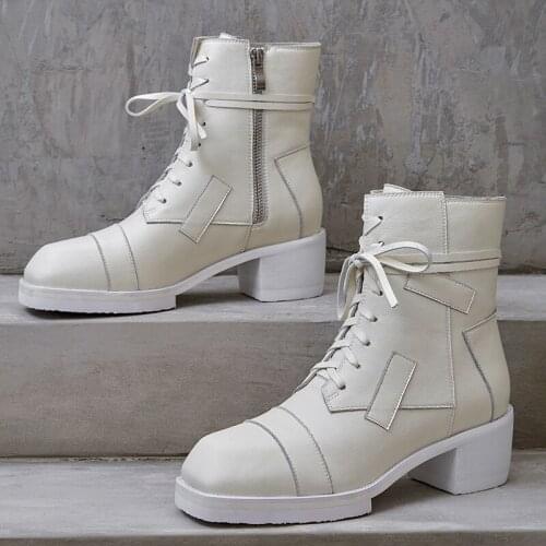 SKLFGXZY 2020 New Autumn/winter Womens boots Genuine leather Ankle lacing Martin boots European Star Brands handmade