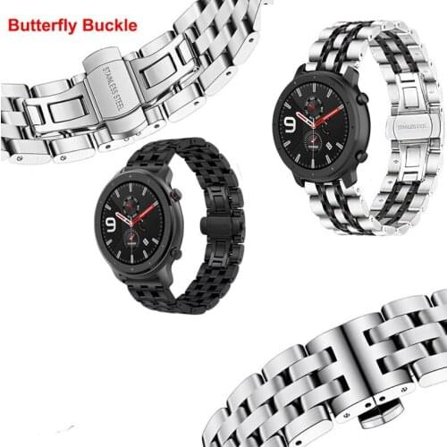 For Huami Amazfit GTR Strap 47mm Butterfly buckle Stainless Steel Metal Replaceable Watch band For Amazfit GTR Bracelet 47