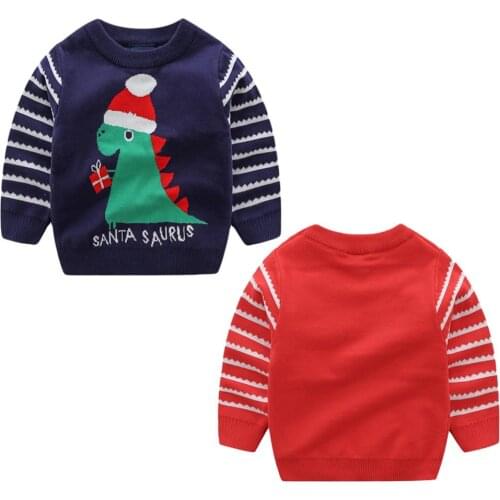 Winter Kids Sweater Clothing Boy Double Thick Cotton Sweater Christmas Dinosaur Jacquard Knit Thicken Sweaters