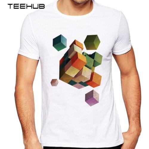 TEEHUB Mens New Fashion 3D Rubiks Cube Puzzle Game Design Short Sleeve T-Shirt Cool Printed Tops Hipster Tee Shirts