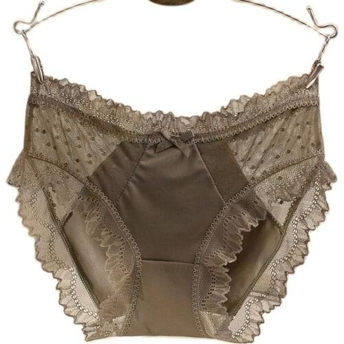 Imitate Silk Smooth Sexy Lace Hollow Transparent Low Waist Underwear Mesh High Elasticity Breathable Soft Female Panties Breifs