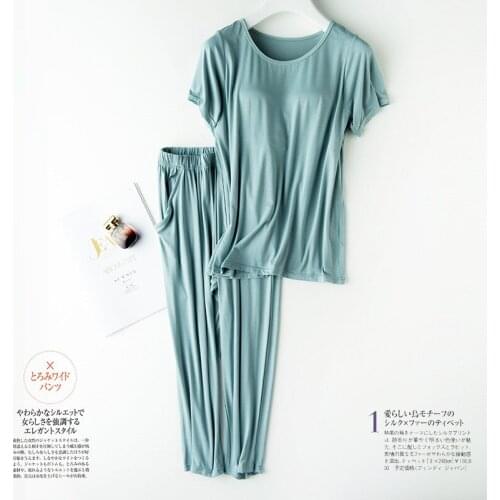 Modal short-sleeved cropped trousers with chest pad pajamas and home service suit two-piece leisure sports