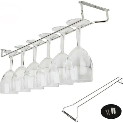 High quality Wine Holders useful 27/35/55cm Stainless Steel Wine Rack Silver Glass Holder Hanging Bar Hanger Shelf