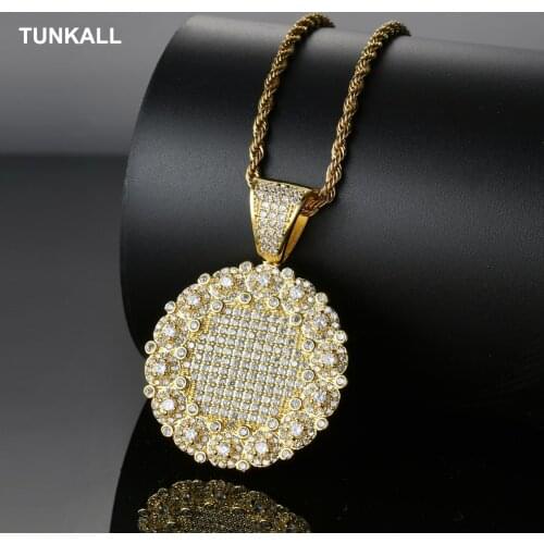 Bling bling Jewelry Sunflower Pendant Brass Micro pave with CZ stones Necklace for men and women CN024