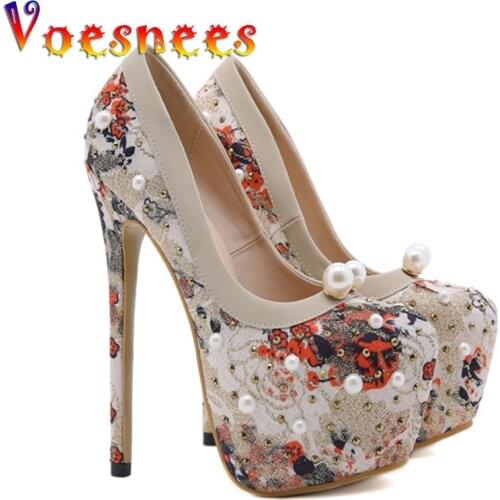 Women Pumps Shoes 2021 Fashion Sequin Cloth Lace Vamp Temperament Banquet High Heels Elegant Pearl Wedding Party Single Shoes