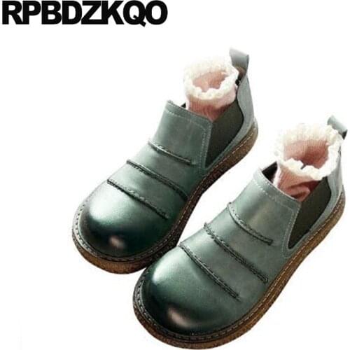 Grey retro platform walking slip on women wide fit shoes ladies creepers round toe red shallow green chinese vintage elevator