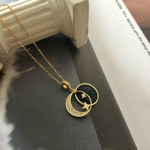 Dark night starry moon pendant Pendant Necklace 925 Sterling Silver Chain Zircon Statement Necklaces For Women lover gifts