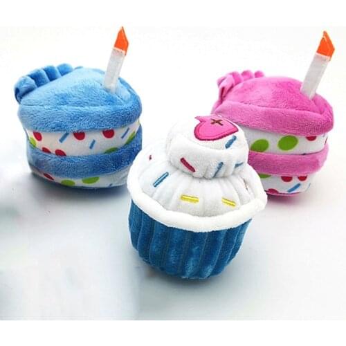 Pet Dog Chew Toy Plush Birthday Cake Squeaky Toys Playing Interactive Bite Resistant Cupcake Cats Dogs Toys