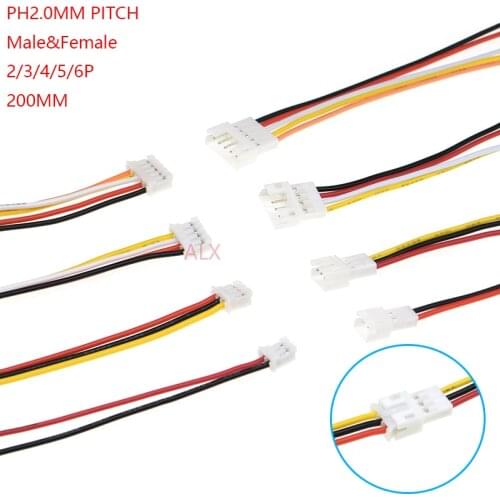 10SET 200MM PH2.0MM 2/3/4/5/6 pin male female plug connector with wire 2.0MM PH 2.0 2pin/3pin/4pin/5pin/6pin cable 2p/3p/4p/5p