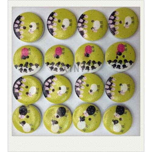 100pcs 20mm 2 holes mixed painted sheep wood beads wholesale Childrens clothes button accessories scrapbooking