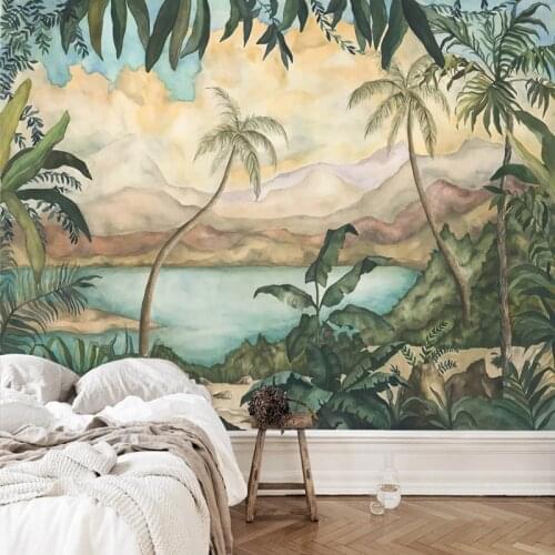 Custom Mural Wallpaper 3D Vintage Nostalgic Rainforest Leaf Coconut Tree Landscape Mural Living Room Bedroom Papel De Parede 3 D