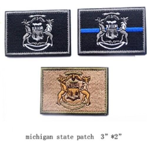 3D Embroidery Magic Stickers Loops And Hook U.S.A Michigan State Flag Patch Embroidery Patches Cloth Patch