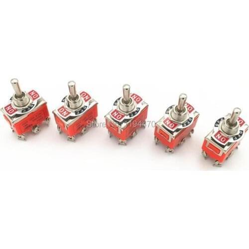 5pcs Latching Toggle Switch 1322 6-Pin 3 Position ON-OFF-ON DPDT Maintained 15A 250VAC with Waterproof Cap 12mm Mounting Hole