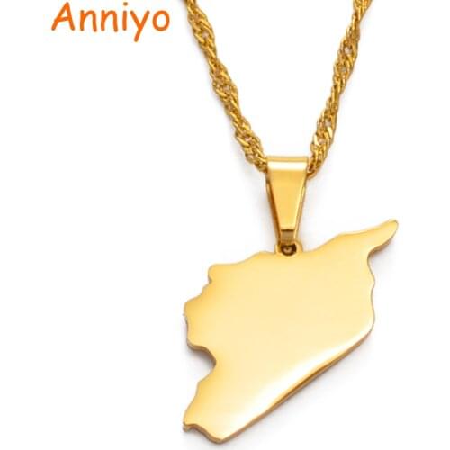 Anniyo Gold Color Syria Map Necklaces Charms Pendant Necklaces Syrians Jewelry Middle East #042921